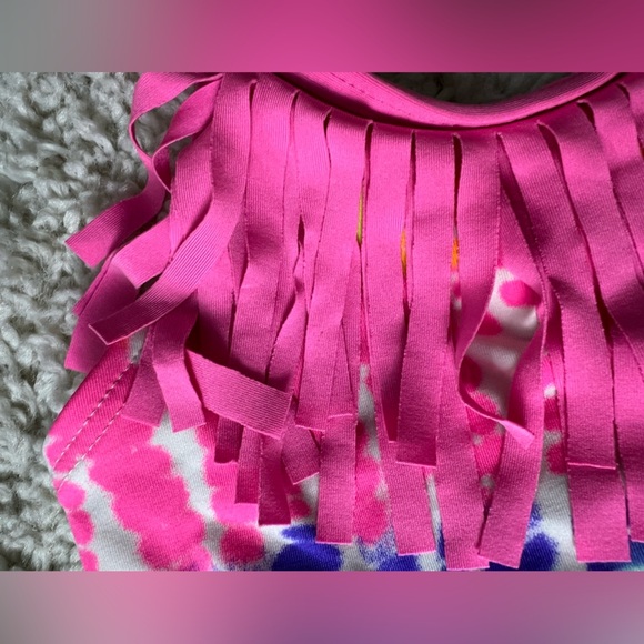 Girls 6x Jantzen Girls Tie-Dye Fringe One piece Swimsuit - Picture 3 of 9